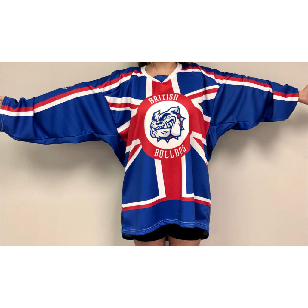 British Bulldog hockey jersey with Blue sleeves and shoulders. Sizes ...